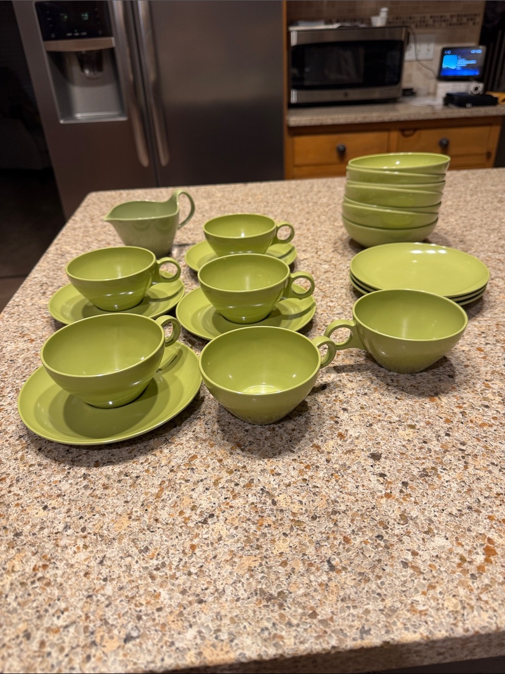 Vintage Prolon Avocado Green Mid Century Modern Melamine Set